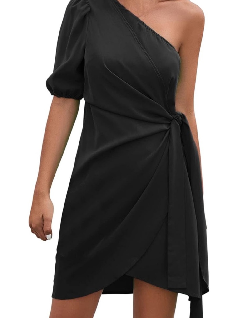 One-Shoulder Black Wrap Dress - Elegant Women’s Evening Dress